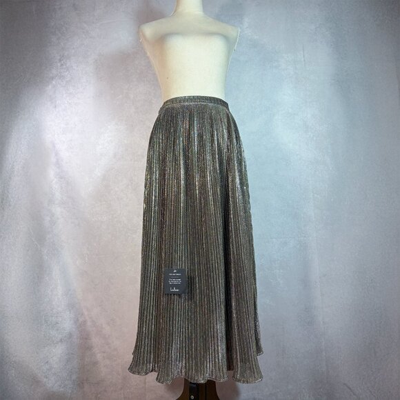 Lulus Bold Entrance Pleated Midi Skirt Black and Gold Size M - Picture 3 of 10